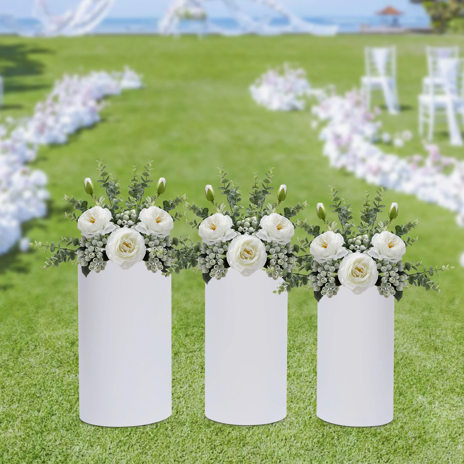 3 Pcs Round Plinth Cylinder Pedestal Display Stand for Party Wedding Decorations