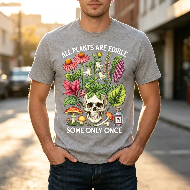 Floral Skull Plants Mushroom Graphic T Shirt Colorful Botanical Art Print Unisex Cotton Crew Neck Top  Oversized Tee Harajuku