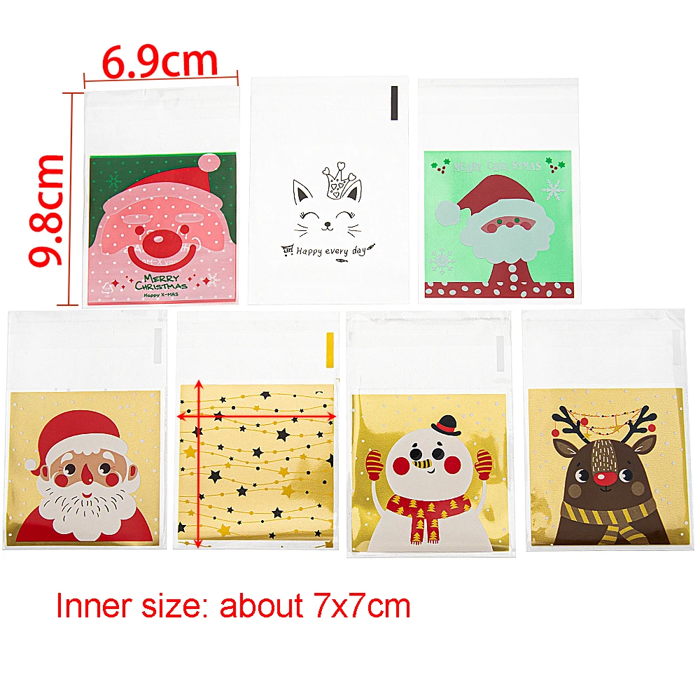 100pcs 50pcs Opp Bags Christmas Santa Gift Bags Reclosable Self Sealing Candy Pouch Snowflake Elk Present Wrapping Bag Packaging