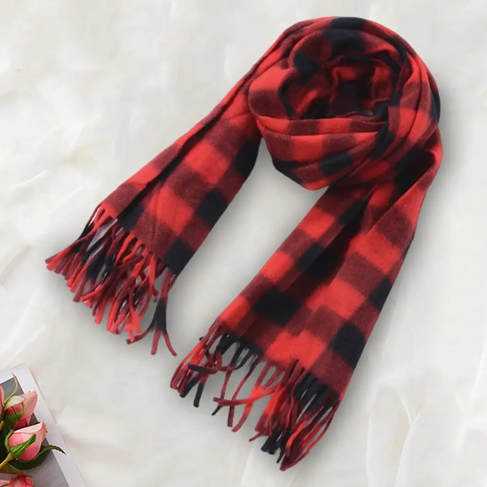 Versatile Double-sided Wrap Scarf Soft Plaid Scarf with Tassels Plaid Pattern Double-sided Velvet Adult Scarf for Men for Warmth