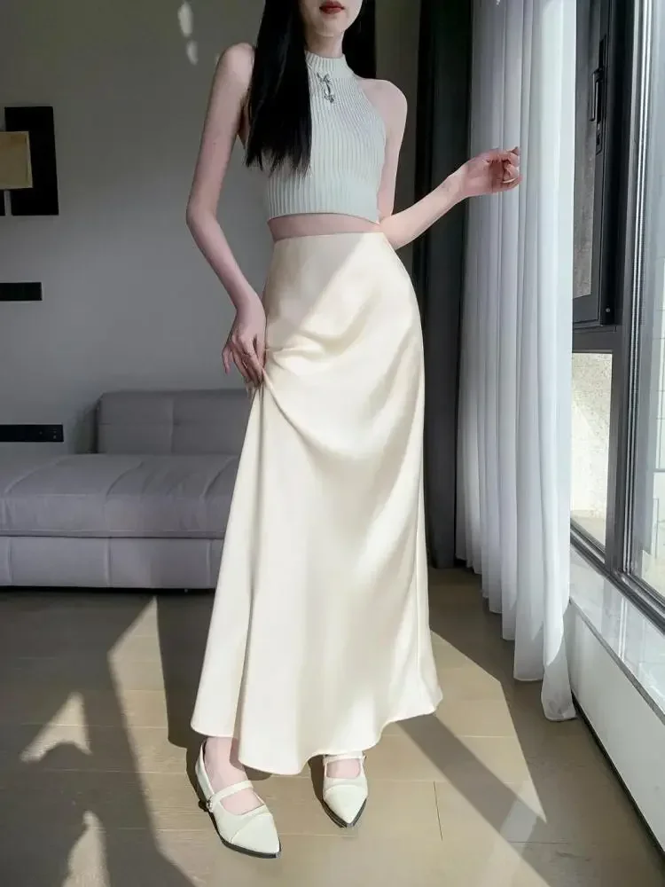 

Beige Simplicity Vacation Wrap Hip Long Skirt Women Sexy Black Elegant High Waist Mermaid Skirt Spring Summer Streetwear Fashion