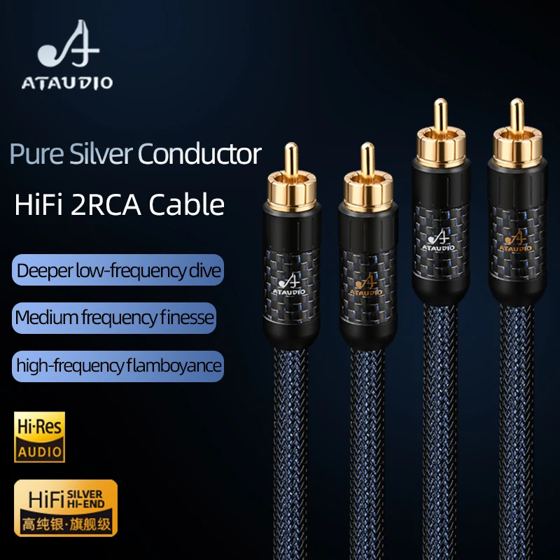 Hi-end Pure Silver 2RCA Audio Cable for AMP TV Hifi Audio Signal Cable Gold Plated 2RCA to 2RCA Connector HiFi Cable