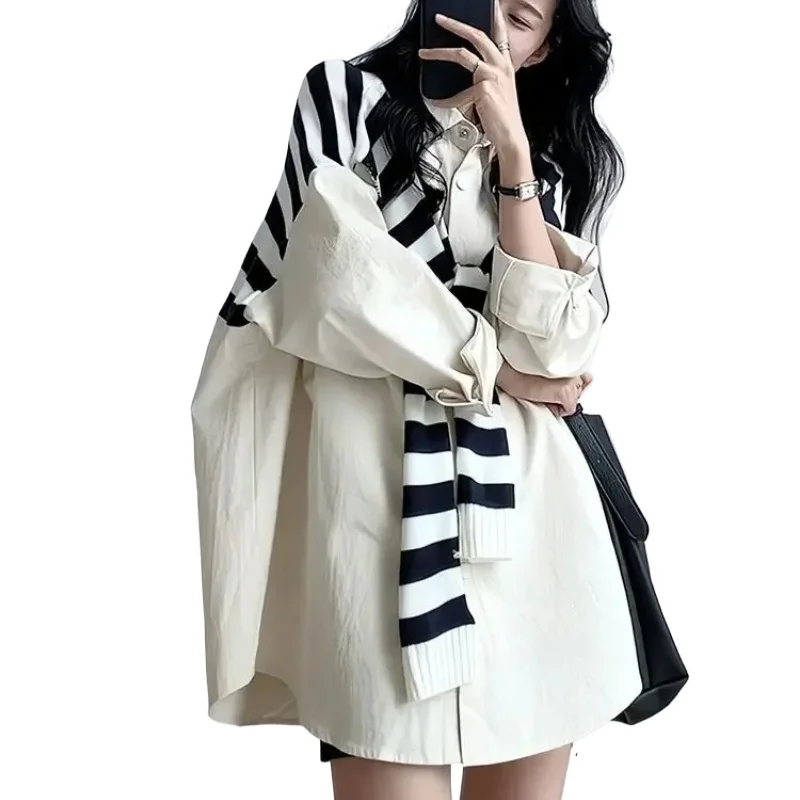 Oversized Large Size Fake Two-piece Shawl Shirt Early Autumn New Chic Long-sleeved Loose Lazy Style Shirt Blouses Womens Tops