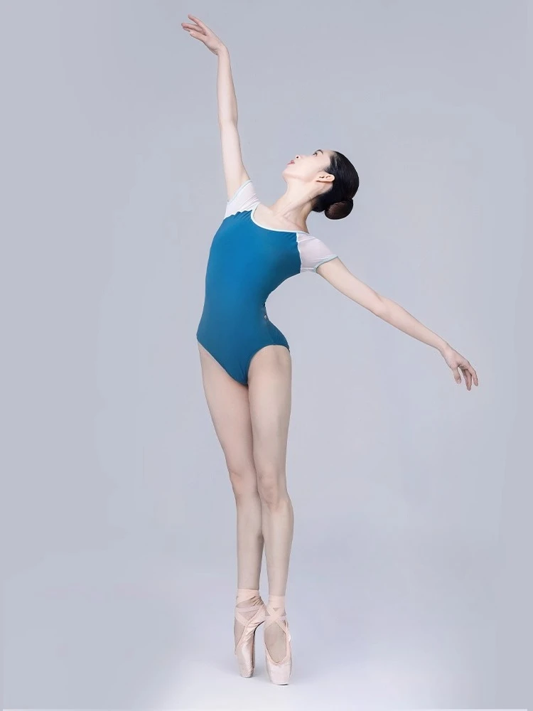 Body da ginnastica per ragazze in tinta unita per pratica di balletto a maniche corte da donna adulta. Body da allenamento speciale per il corpo