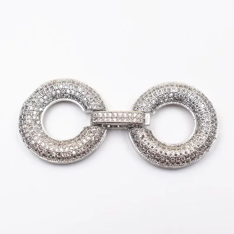 2pcs Cubic Zircon Micro 8 shape clasp for necklace / bracelet 24x50mm gold plated