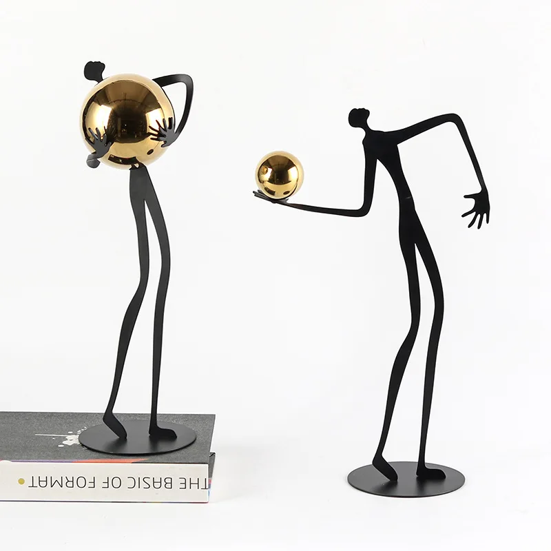 Modern Simple Eco-Friendly Alloy Figure Sculpture Holding Ball Decorative Piece for Home Front Desks Living Rooms Entryways