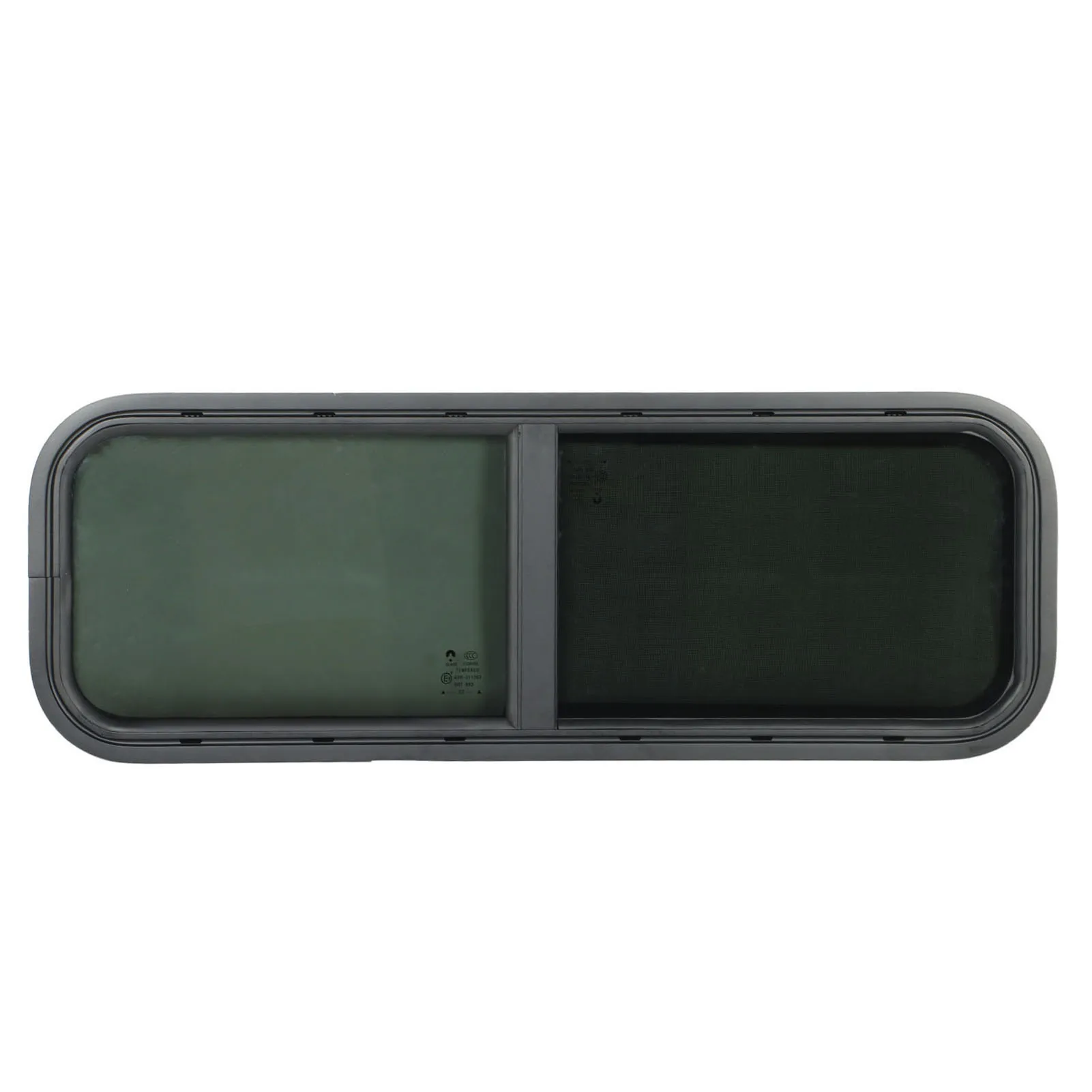 

900x300mm Round Angle Sliding RV Window (Black Tempered Glass with Shade) for Camper Trailer - Durable, Ensures Sun Shading