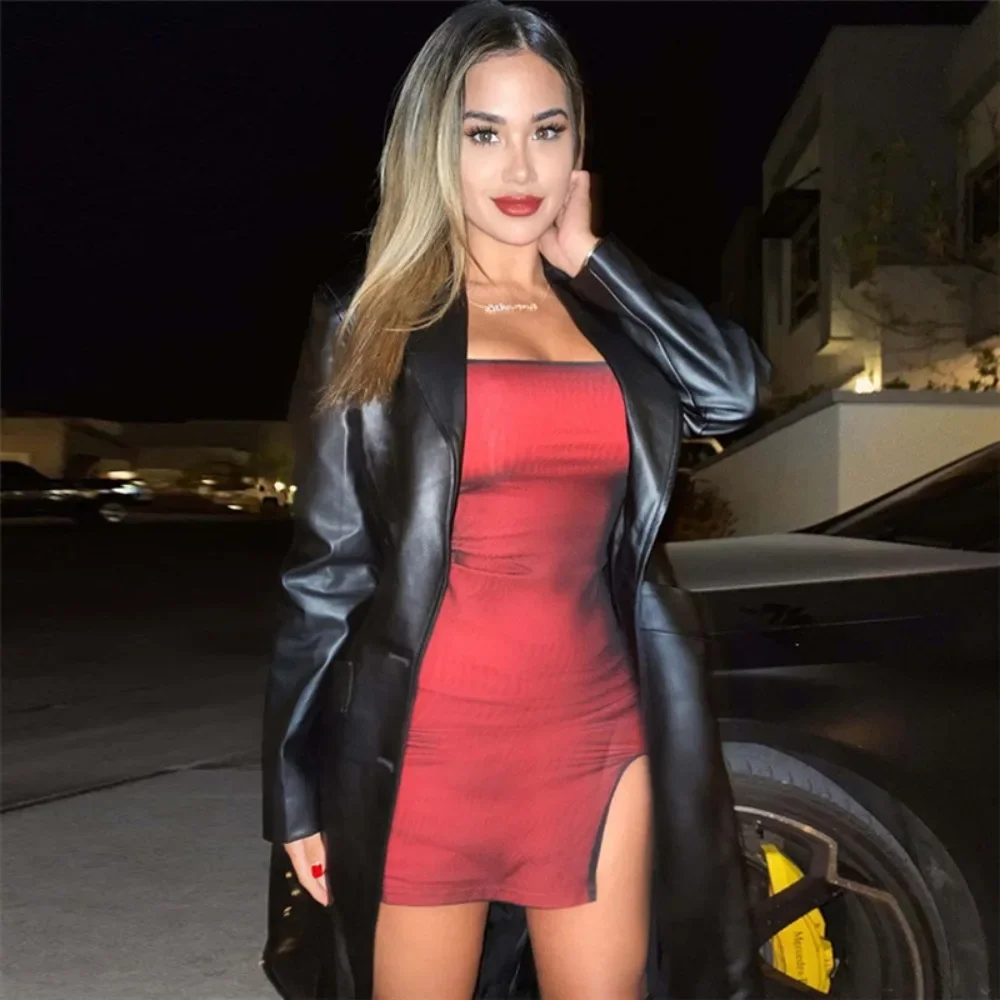 2025 여름 신상 슬링 스트릿 파티 클럽 드레스 섹시 슬림 바디콘 스플릿 드레스 여성용 연회 솔리드 민소매