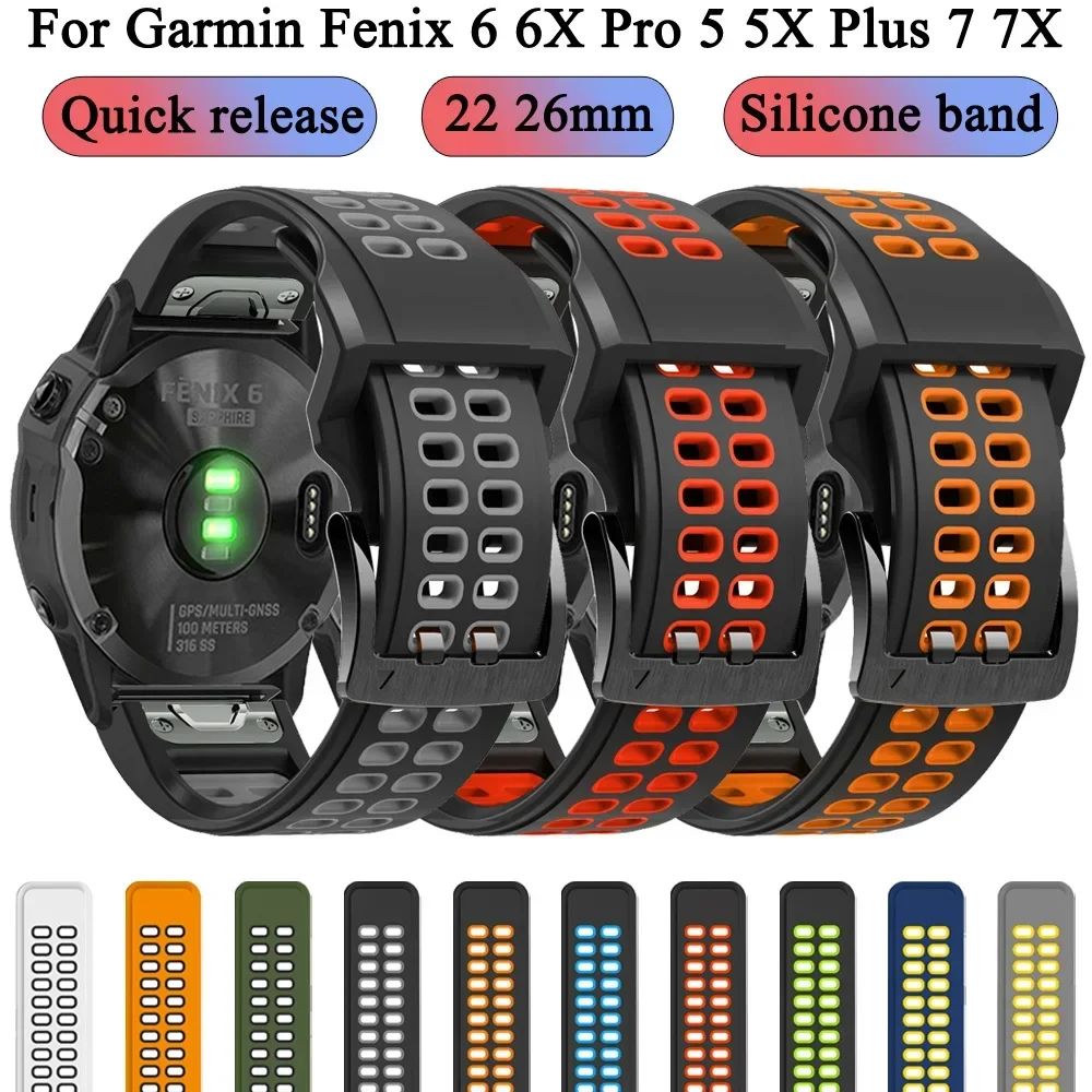 

22 26mm Quick Release Watchband Strap For Garmin Fenix 6 6X Pro 5 5X Plus 7X 7 945 3HR Silicone Band Smartwatch Bracelet Belt