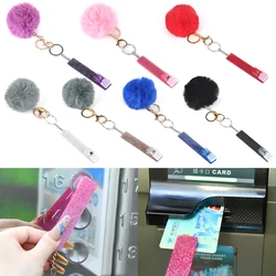 Contactless Card Grabber Clip Acrylic ATM Bank Credit Card Extractor Puller for Long Nails Key Chain Keyring with Puff Ball Gift