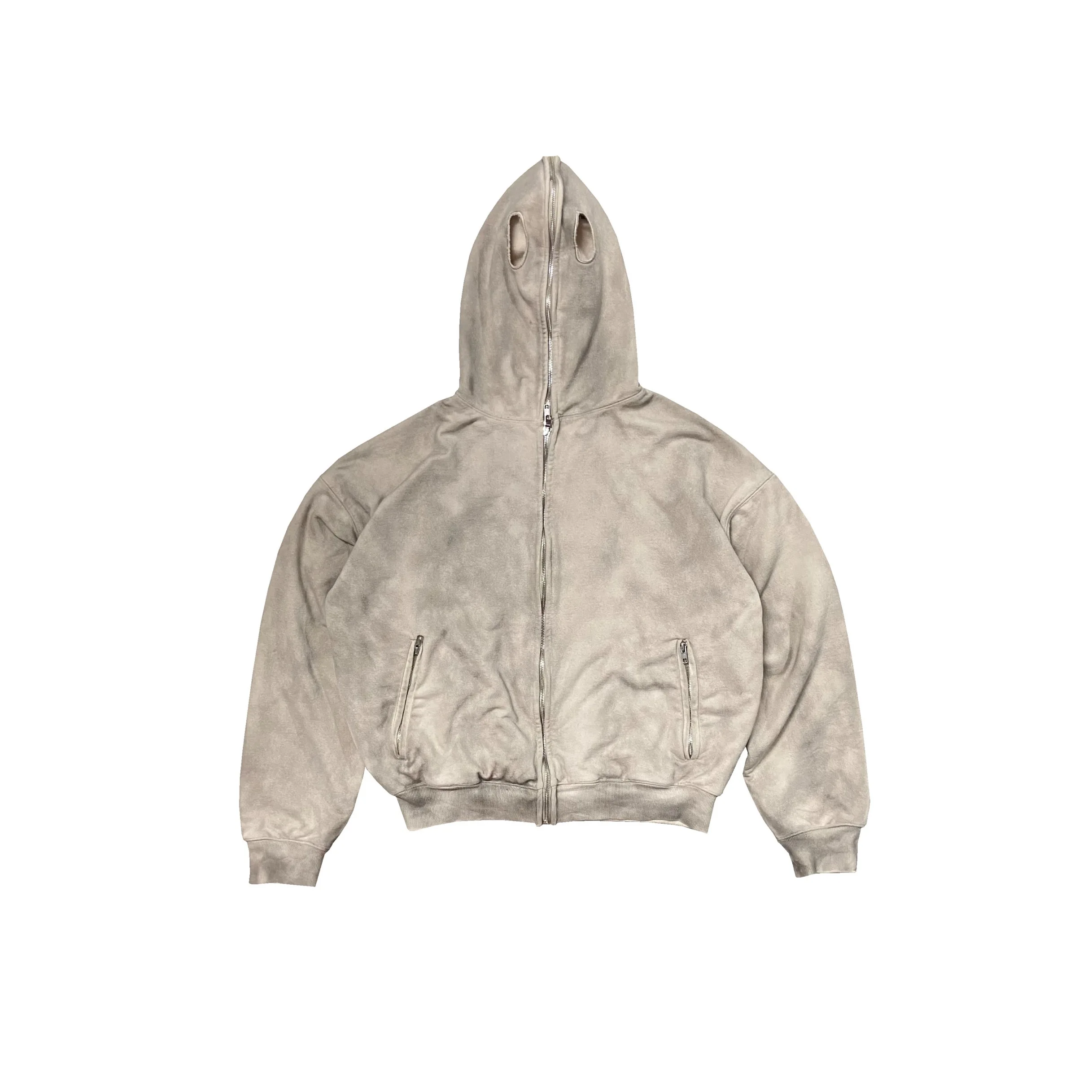 

Waed Vintage Hoodie Zipper Hooded Sweatirt Double Layer Heavyweight Face Mask Cover up Casual American Sle Long Sve