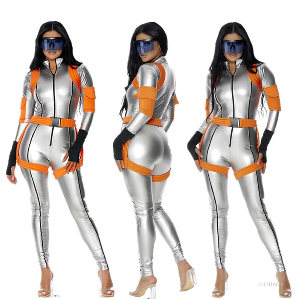 

Halloween Masquerade Astronaut Jumpsuit Silver Female Spaceman Role Play Costume Carnival Party Creature Alien Robot Masquerade