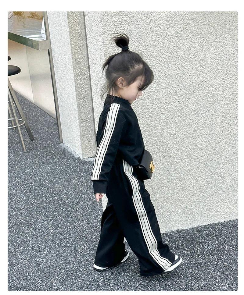 Herbst-Sportsets für Mädchen, gestreifte Mäntel + Hosen, 2-teilig, neue lässige, lockere Outfits, modische Kinderkleidung, Anzüge für 2–8 Jahre – Detail 13