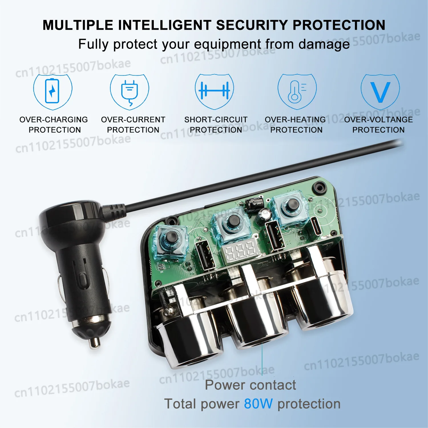 New car one to three cigarette lighter 12v-24v power adapter 3100ma independent switch output