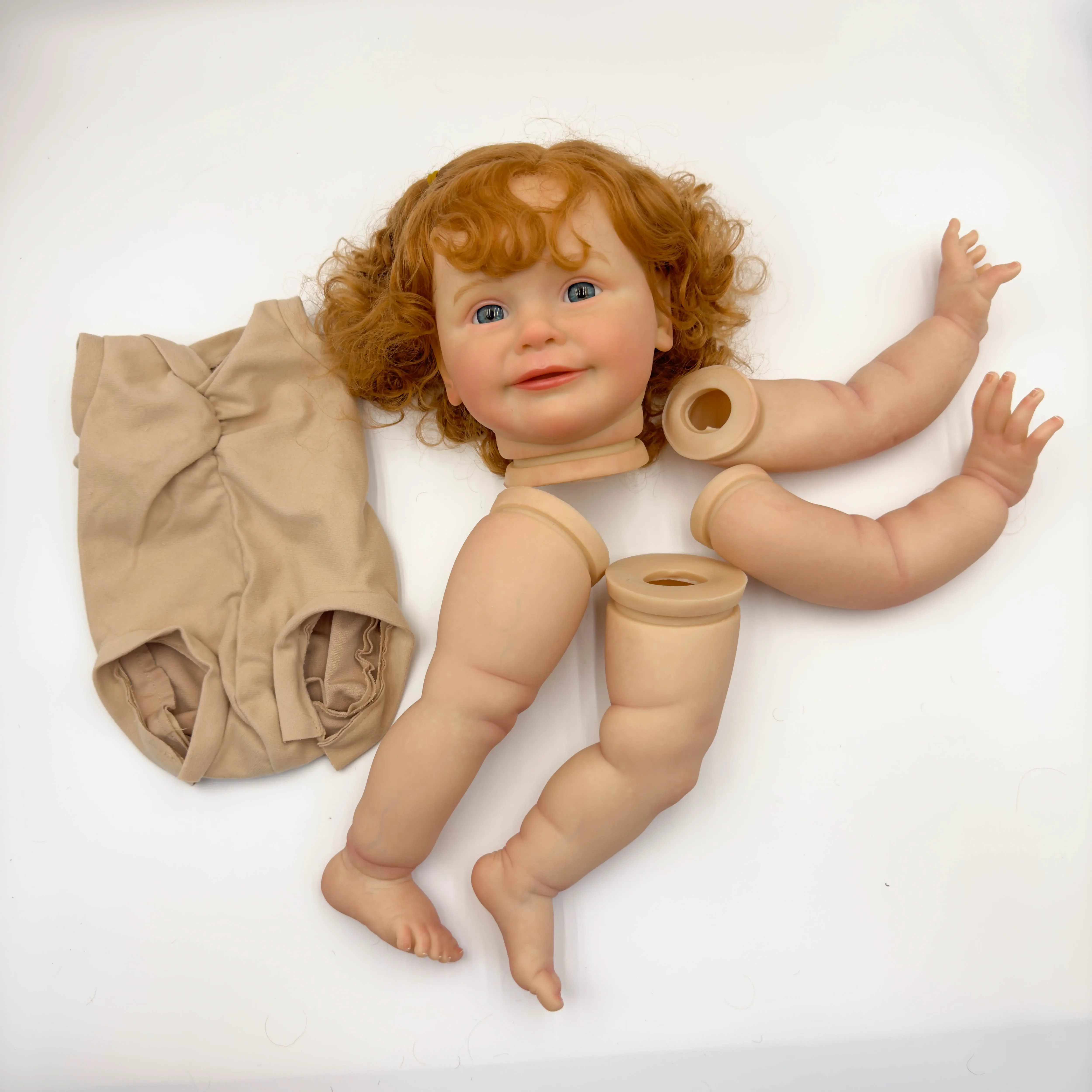 NPK 24inch Zoe Lifelike Unfinished Reborn Doll Kit Painted DIY Toy Doll Parts with Curly Brown Hair