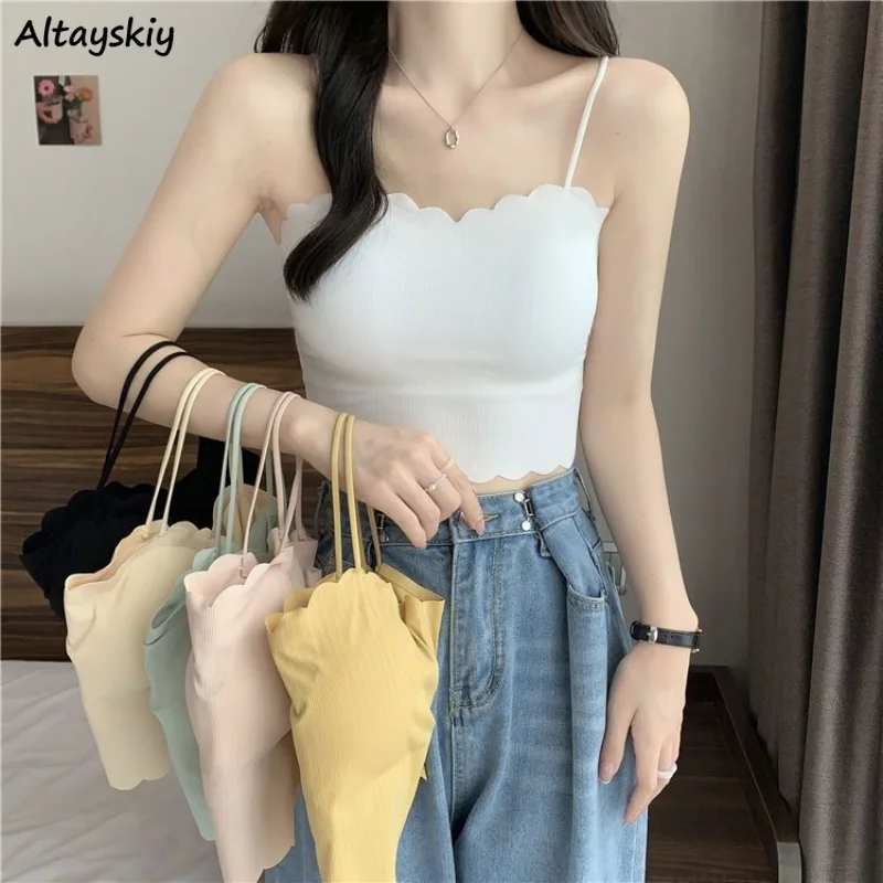 6 Colors Camis Women Wave Cut Design Backless Hotsweet Students Casual Summer Fashion Korean Style Ins All-match Thin Minimalist