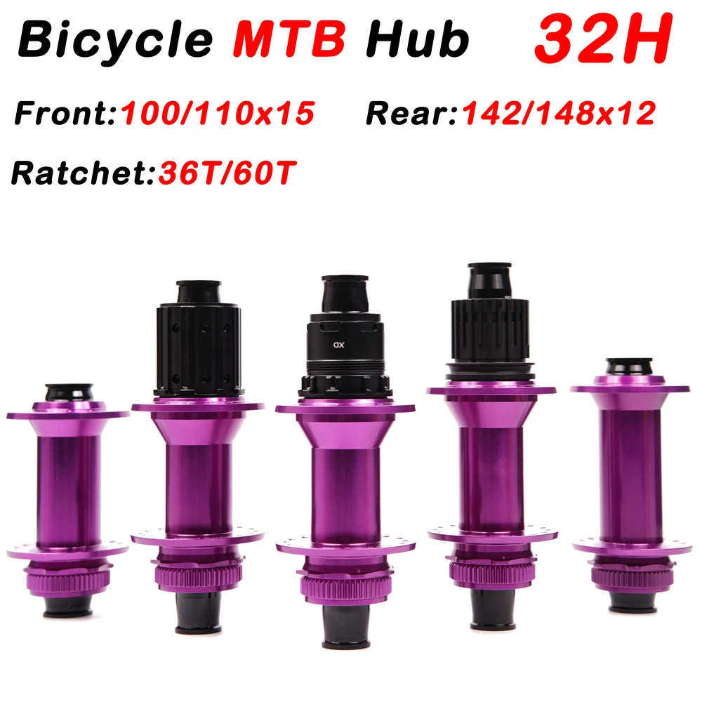 Purple MTB Bicycle Hub 32Holes Thru Axle BOOST Sealed Bearing Disc Brake J-Bend MTB Bike Hub For ShimanoHG 8-11 Speed XD MS