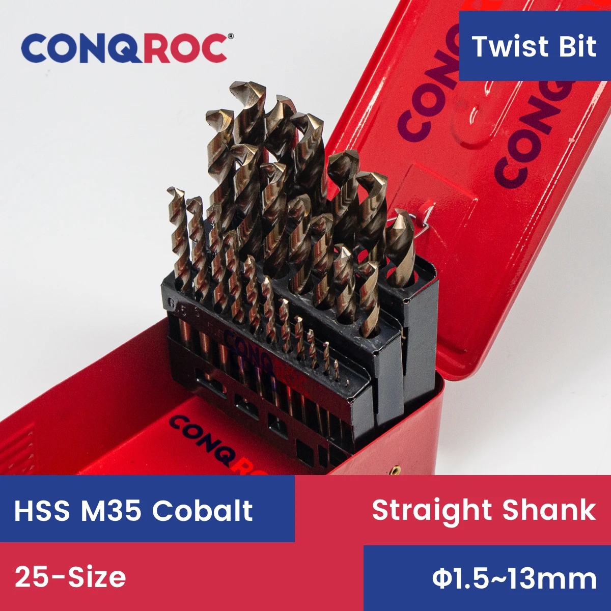 

Twist Drill Bits Set 25-Size Diameter-1.5~13mm HSS M35 Cobalt Straight Shank with Metal Case