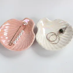 Iridescent Nordic Simple Vintage Ceramic Candle Soap Bath salt Shell shape Jewelry Tray Decoration Tray Plating