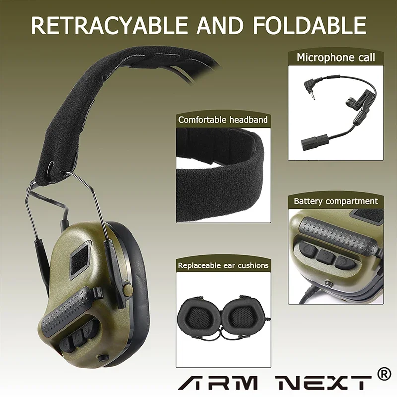 ARM NEXT Electronic Tactical Headphones + PTT Adapter Shooting Protection Noise Canceling Headphones Tactical Protection