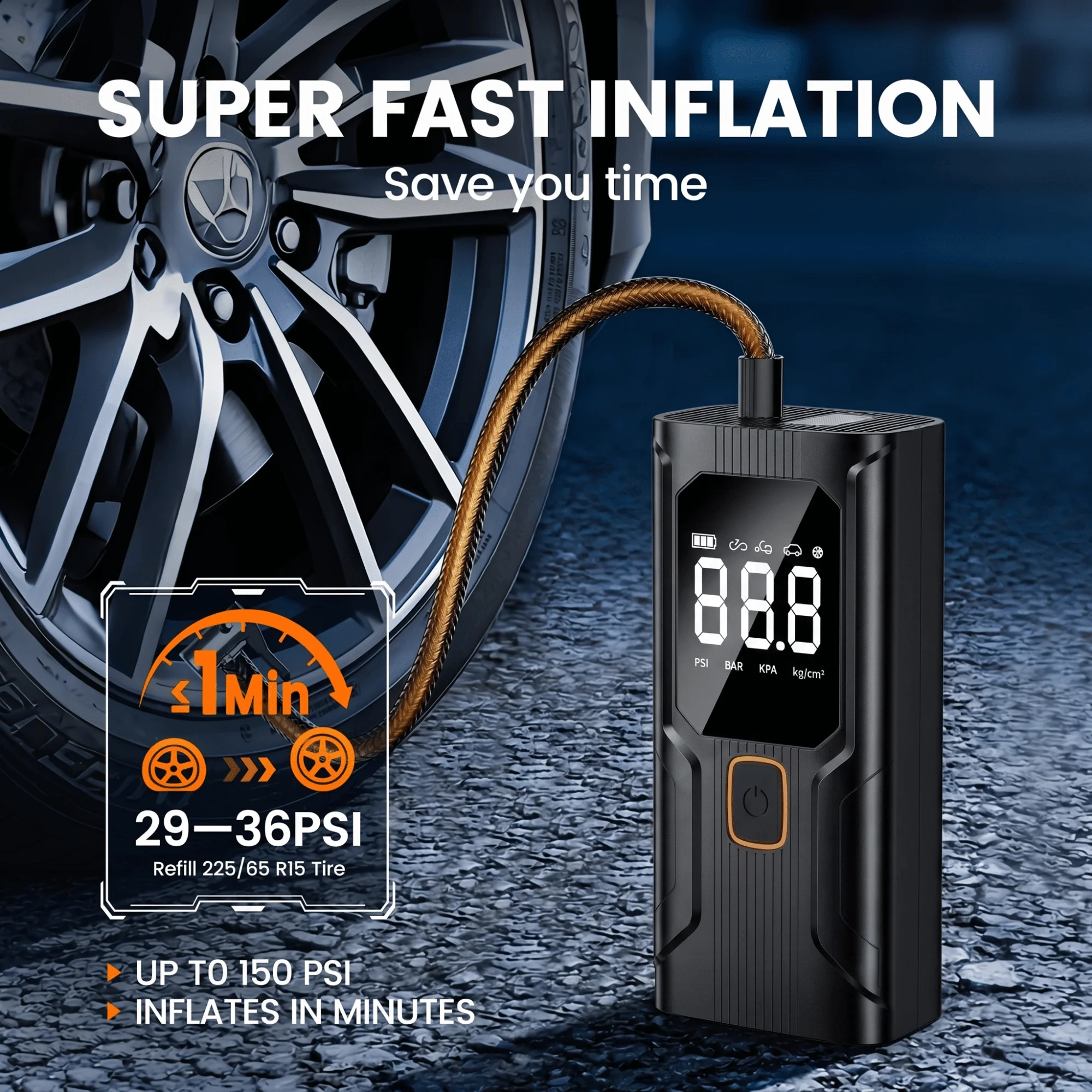 STSCELZ Portable Air Compressor Wireless Car Air Pump Electric Tire Inflator for Car Motorcycles Bicycle LCD Digital Display