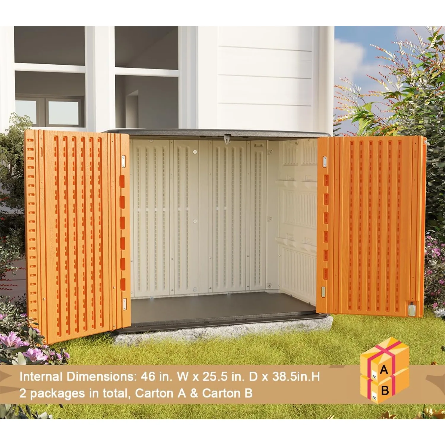 Outdoor Storage Cabinet,4 x 3.4 FT Outdoor Horizontal Storage Shed w/o Shelf,All-Weather Resin Tool Shed,Lockable,26 Cubic Feet