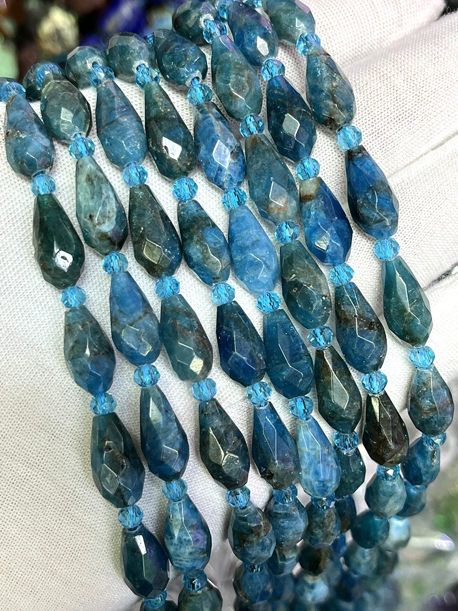 

Natural Blue Apatite Yaw Handmade Drop Beads Faceted Loose For Jewelry Making DIY Necklace Bracelet 15''8x16mm