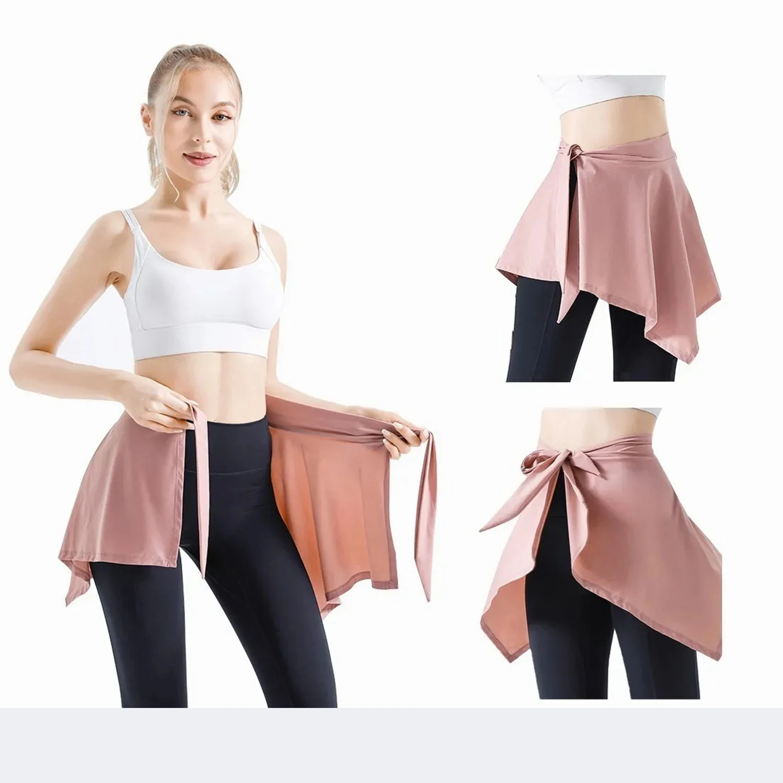 Sports Skirt Cover Polyester Fiber Soft One Piece Absorbent Yoga Tie Up Skirt for Fitness Tennis Pink One Size