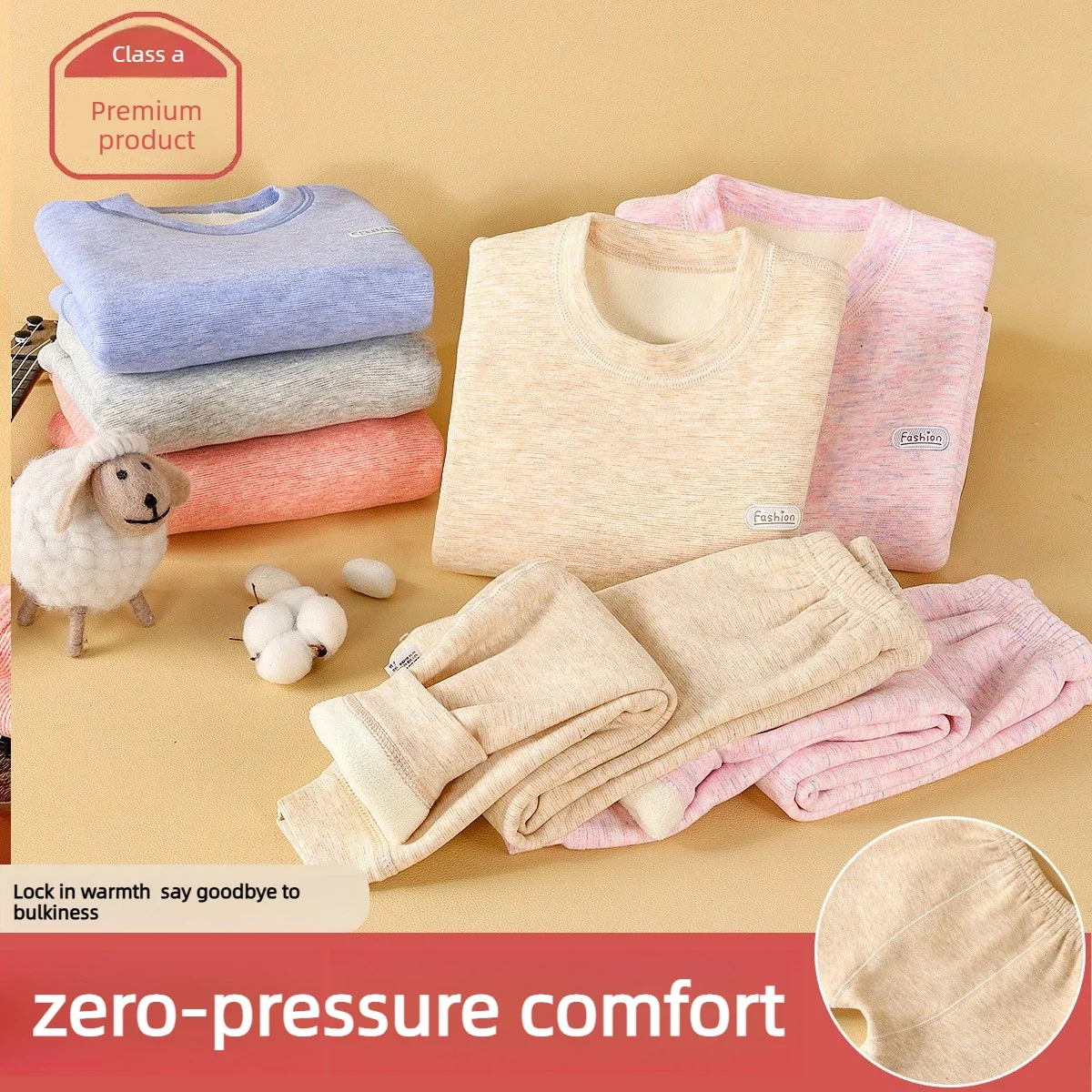 Kids Thermal Underwear Set Long Johns Fleece Top Pants Soft Warm Winter Base Layer Seamless Crotch Sleepwear Boys Girls 3-16Y