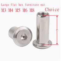 5-10pcs M3 M4 M5 m6 m8 304 Stainless Steel Large Flat Hex socket Furniture Rivet nut Connector Insert Joint Sleeve Cap Nut screw