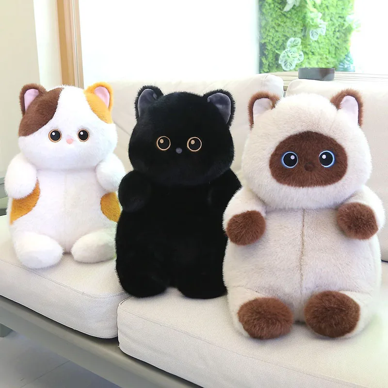 

Cute Chubby Cat Plush Toy Soft Stuffed Siamese Black Calico Kitten Doll Fluffy Animal Pillow Soft and Sticky Gift Creativity