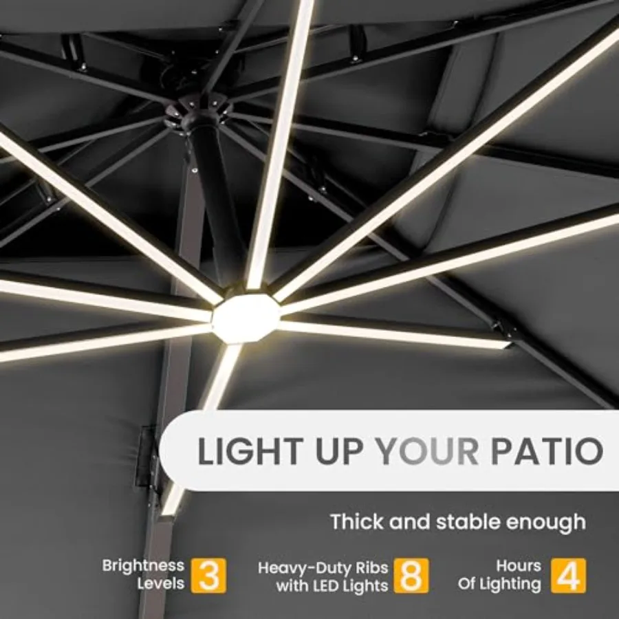 10 X 13 Feet Cantilever Patio Umbrella Outdoor with Led Lights