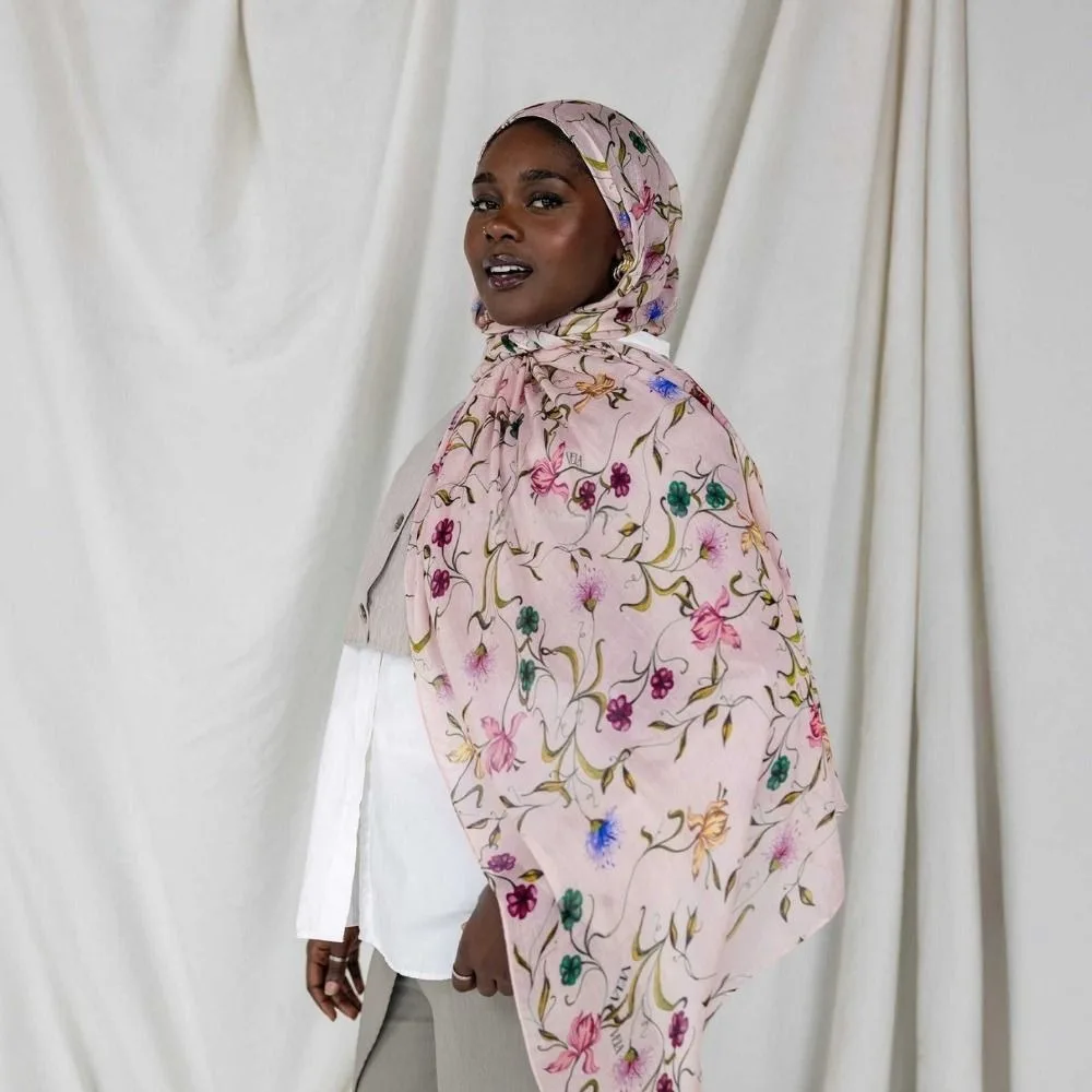 Lenço de estilo étnico floral de luxo longo aquarela hijab cachecol fino bandana tudung feminino