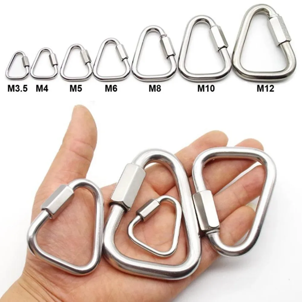 New M3.5~M10 Triangle Quick Connect Ring Silver Color Galvanized Iron Keychain Snap Clip Outdoor Camping Hiking Carabiner