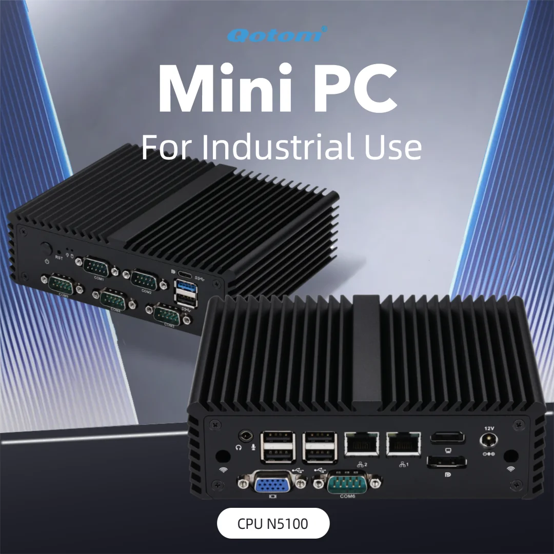 Qotom Mini PC N5100 Quad Core Fino a 2,8 GHz Dual LAN 5 COM VGA PC industrial X86 executando 24/7 CPU TDP 6W Modo UEFI