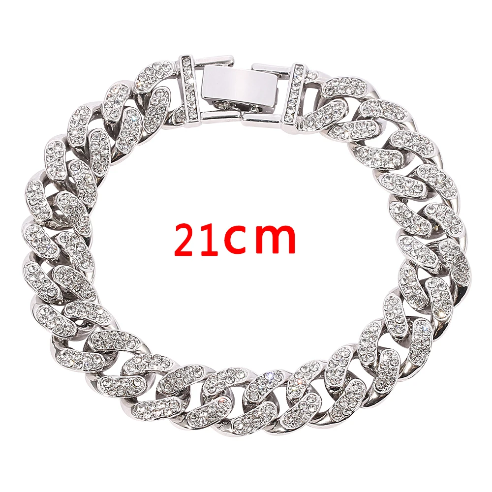 Iced Out Bracelet New Fashion Delicate Luxury Cuban Chain Bling ferrous Silver Color Trendy Exquisite Jewelry Men Women Hip Hop