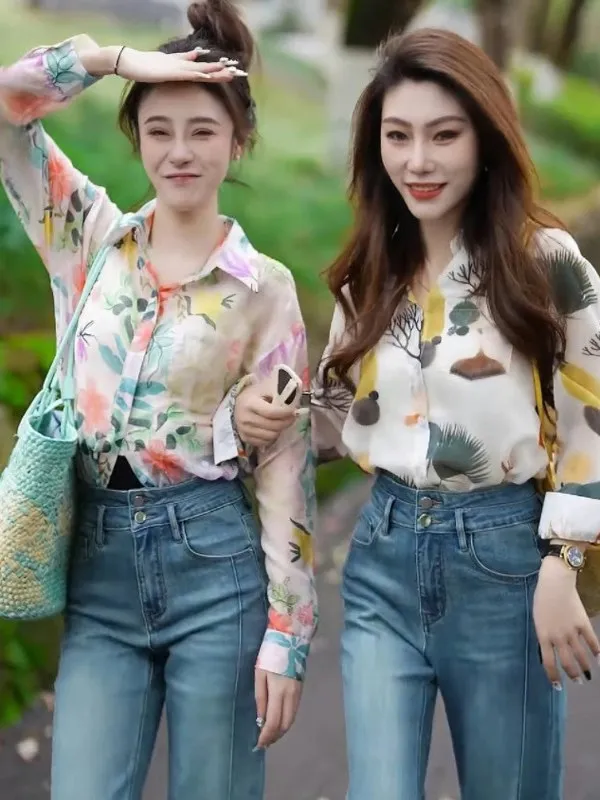 

Lightweight Floral Print Loose Women's irt Spring Summer New Sle Faionable Sun Protection Versatile Long S...