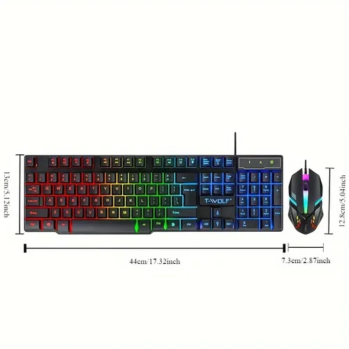 Imagen 2 del producto Juego de teclado y ratón para juegos con cable negro, teclado retroiluminado USB/arcoíris y ratón ROG para PC, portátil, PS4, PS5, Xbox, 2 uds.