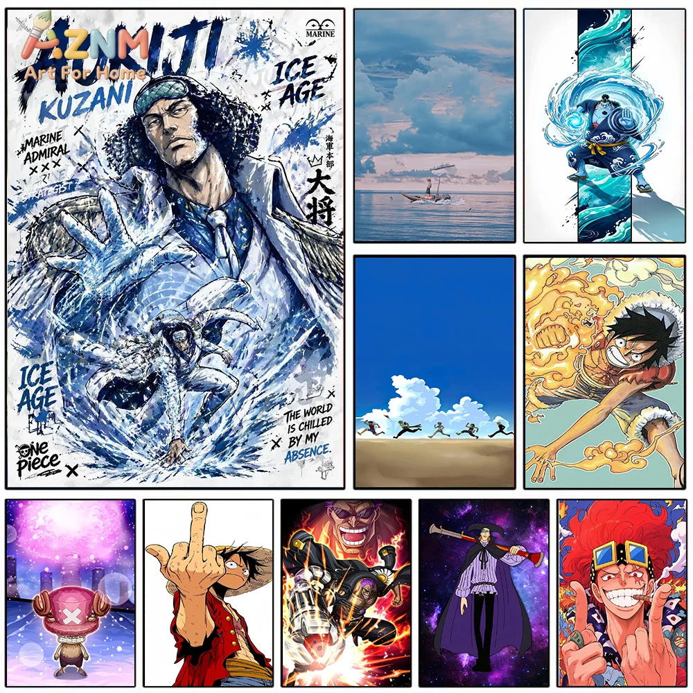 AZNM One Piece Aokiji Kuzan Marine Admiral Ice Age - Arte de pared en lienzo sin marco
