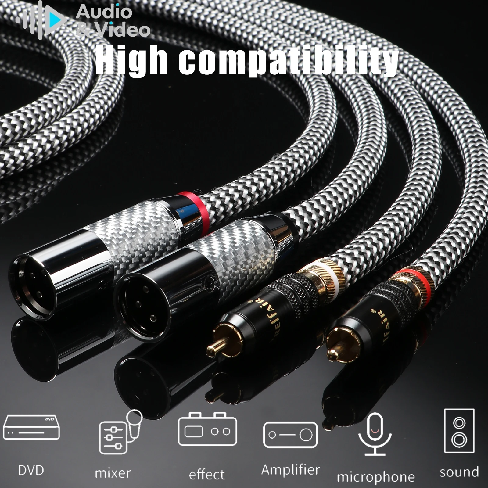 XLR-Kabel-Paar, 7N OCC, versilbert, mit doppelter Abschirmung, symmetrisches Kabel, störungsfreies Kabel, Mischpult-Mikrofon-Symmetriekabel. – Detail 2