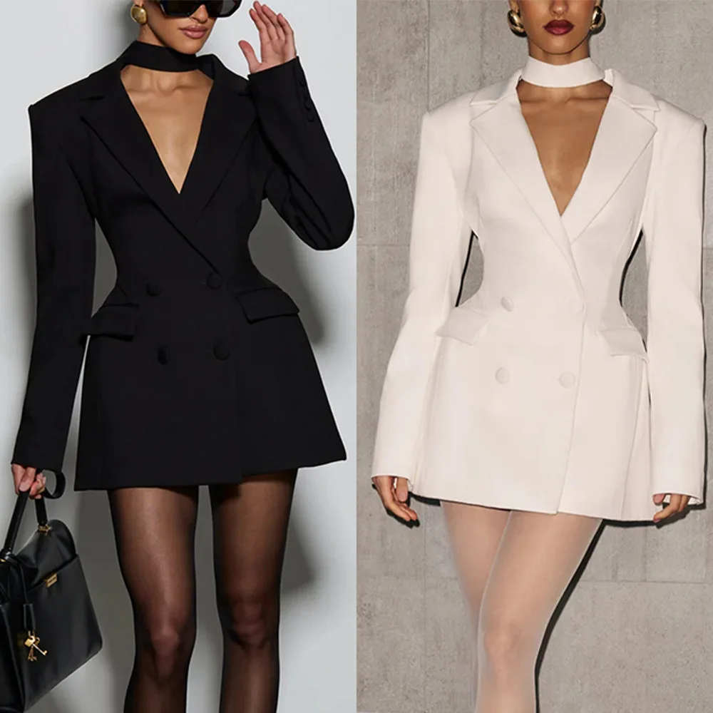 

Ele Pure Color Long Sve Women's Suit Jaet Slim Fit Collarl Coat Casual Polyester Fiber ort Length Double Button