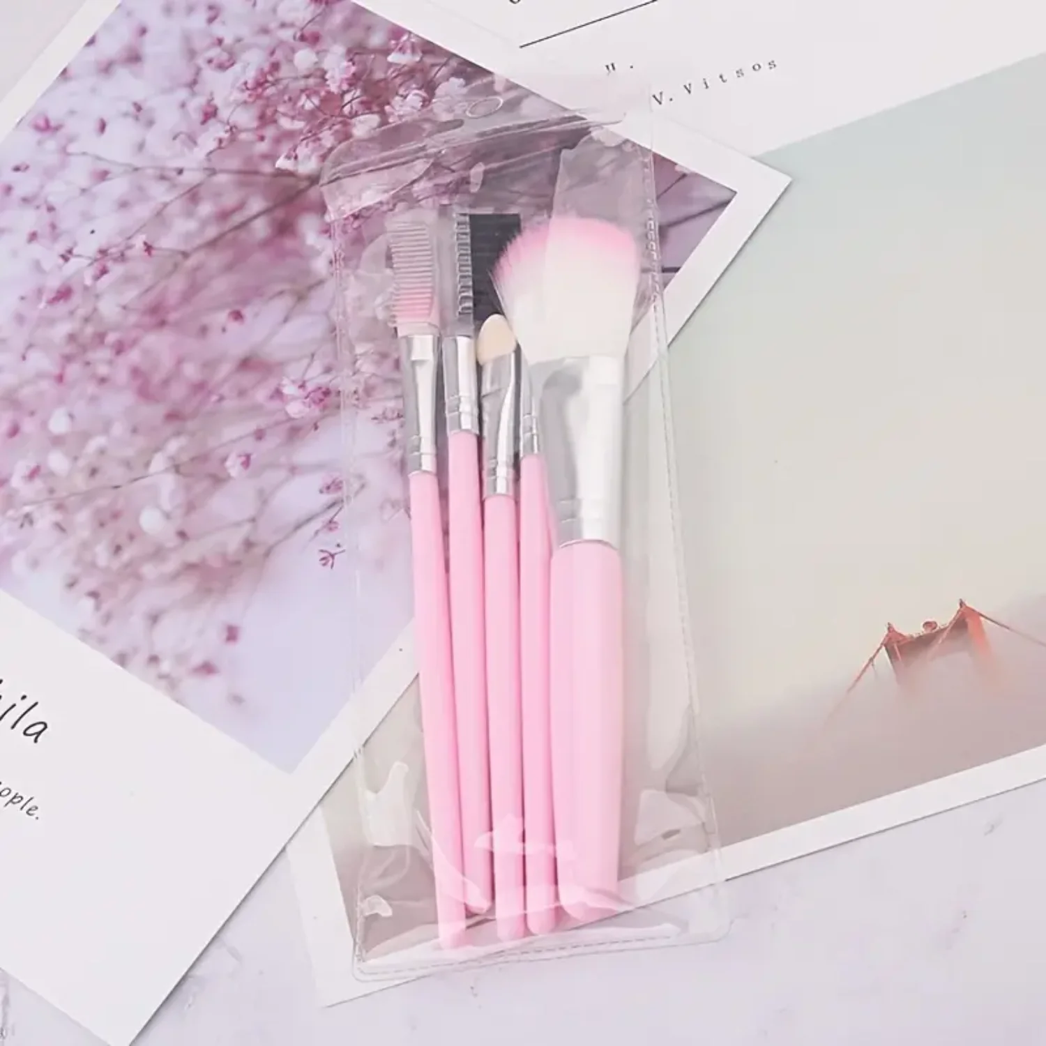 Set di pennelli per trucco da 5 pezzi per donna: viso, ombretto, polvere, fondotinta, strumenti cosmetici per fard, kit di bellezza ideale per donna