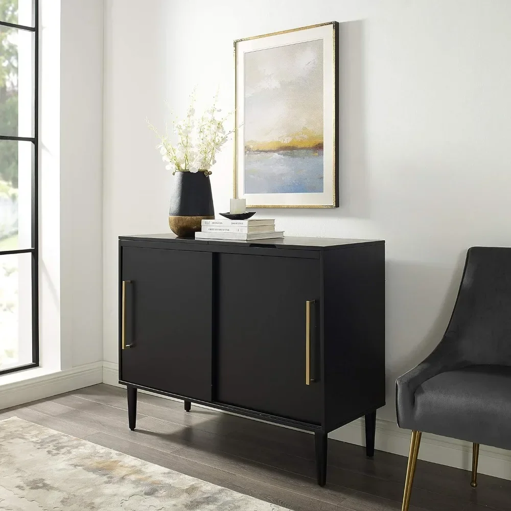 Mobili Everett Mid-Century Modern Media Console, nero opaco