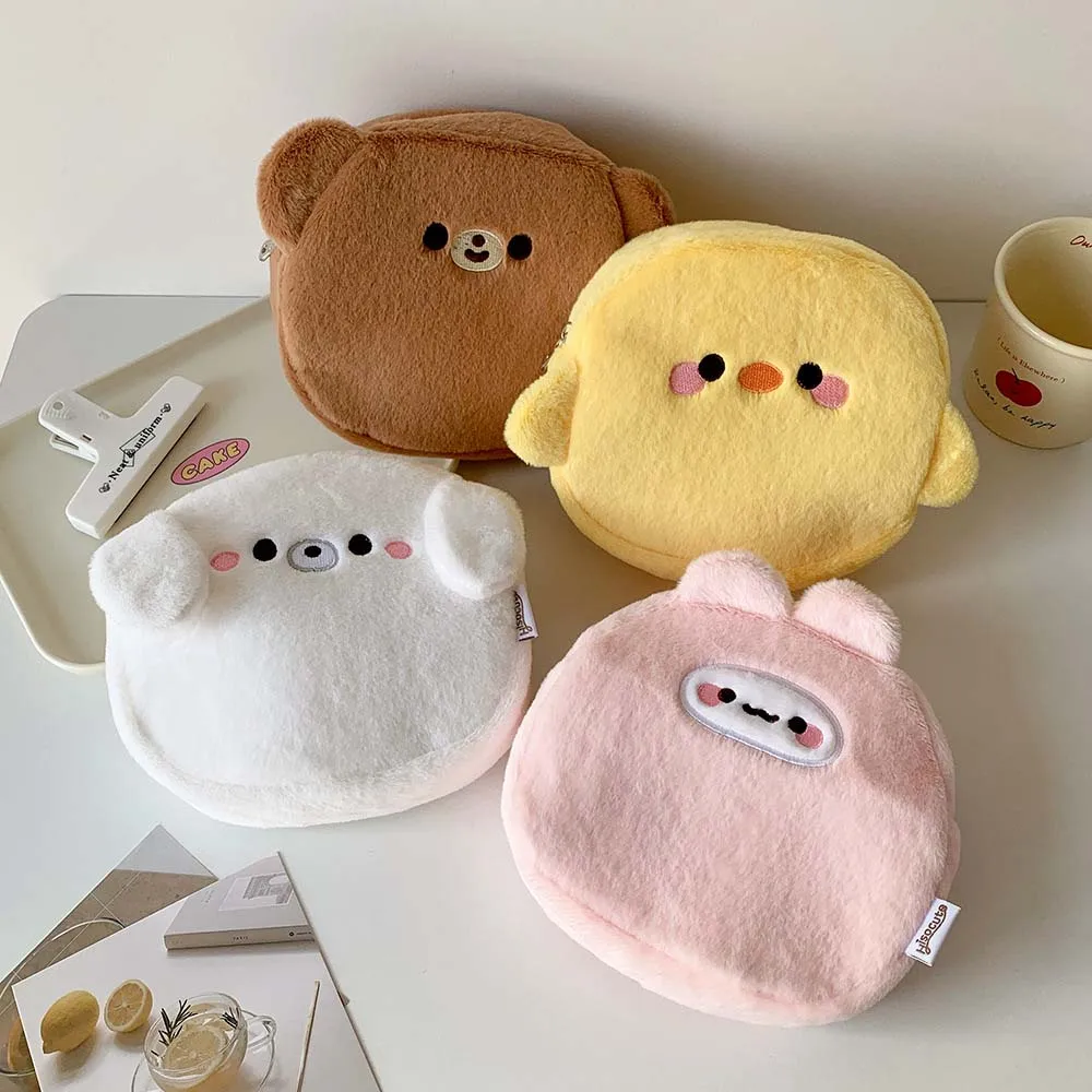 Cartoon Animals Women Cosmetic Bag Bear Rabbit Dog Chick Portable Plush Storage Bag Makeup Organizer Simple Travel Toiletry Bag