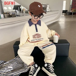 1-8Y Korean Kid Clothes Baby Boy Spring Autumn Suit Waffle Letter Print Baby Girls Outfits Lapel Cotton Sweater + Pants 2pcs Set