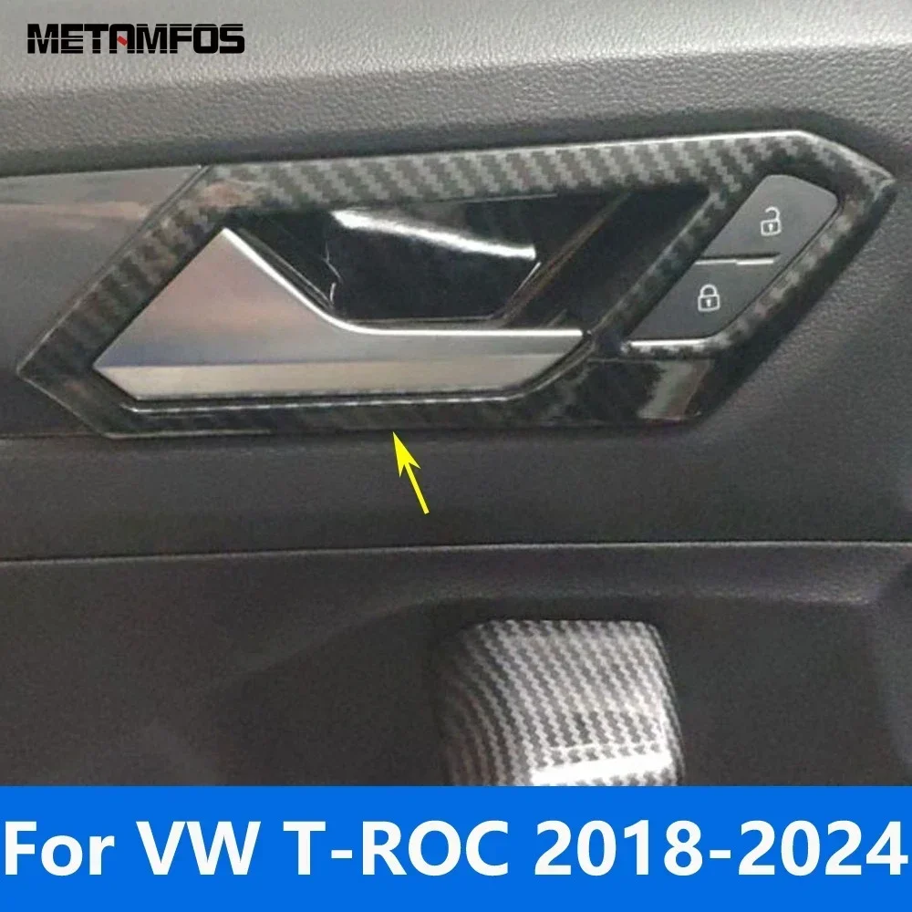 Car Accessories For Volkswagen VW T-Roc TROC 2018-2022 2023 2024 Interior Carbon Fiber Door Handle Bowl Cover Trim Frame Sticker