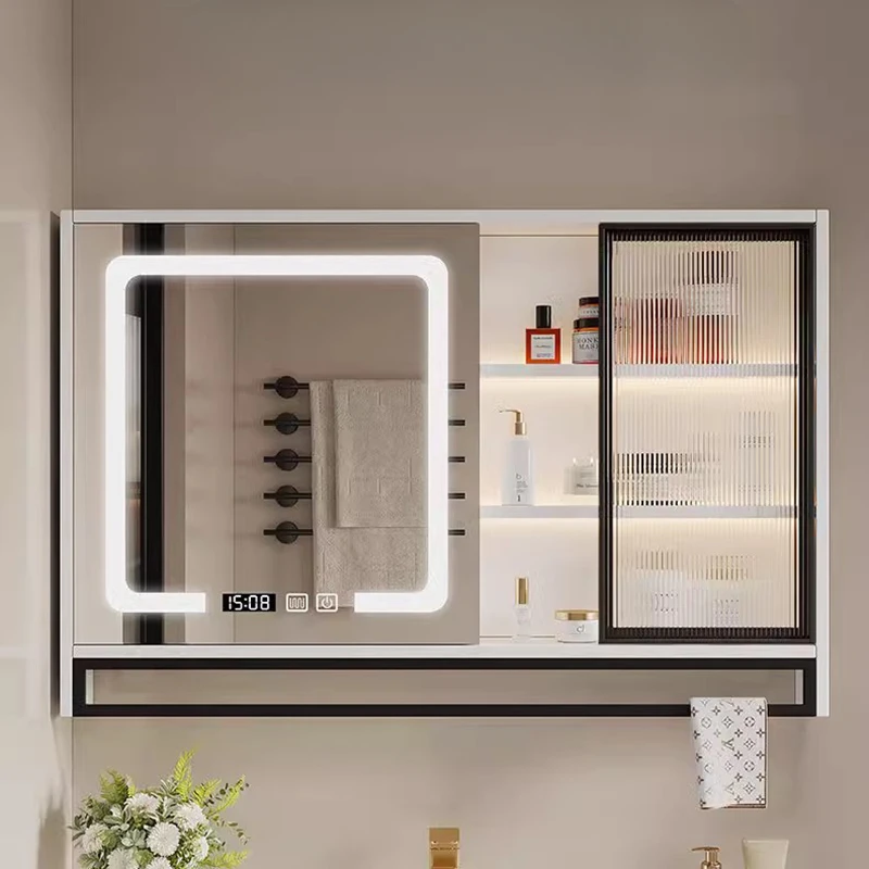 Smart Light Shower Bathroom Cabinets Sanitation Extraction Hole Home Furniture Defogging Bathroom Cabinets Wall Miroir De Salle