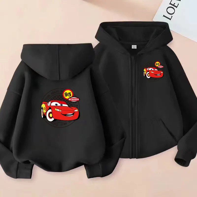 

Children's Sweatshirts,boys' and Girls' Jackets, Black and Blue-red Car Pattern Zippered Sweatshirts, Student Hooded Sweatshirts