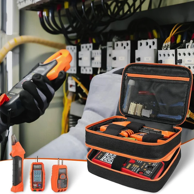 Y50A-Tas Casing Perjalanan Stopkontak Pemutus Sirkuit AC & Kit Uji Listrik, Penutup Penyimpanan Kit Penguji Rumah untuk Multimeter Digital