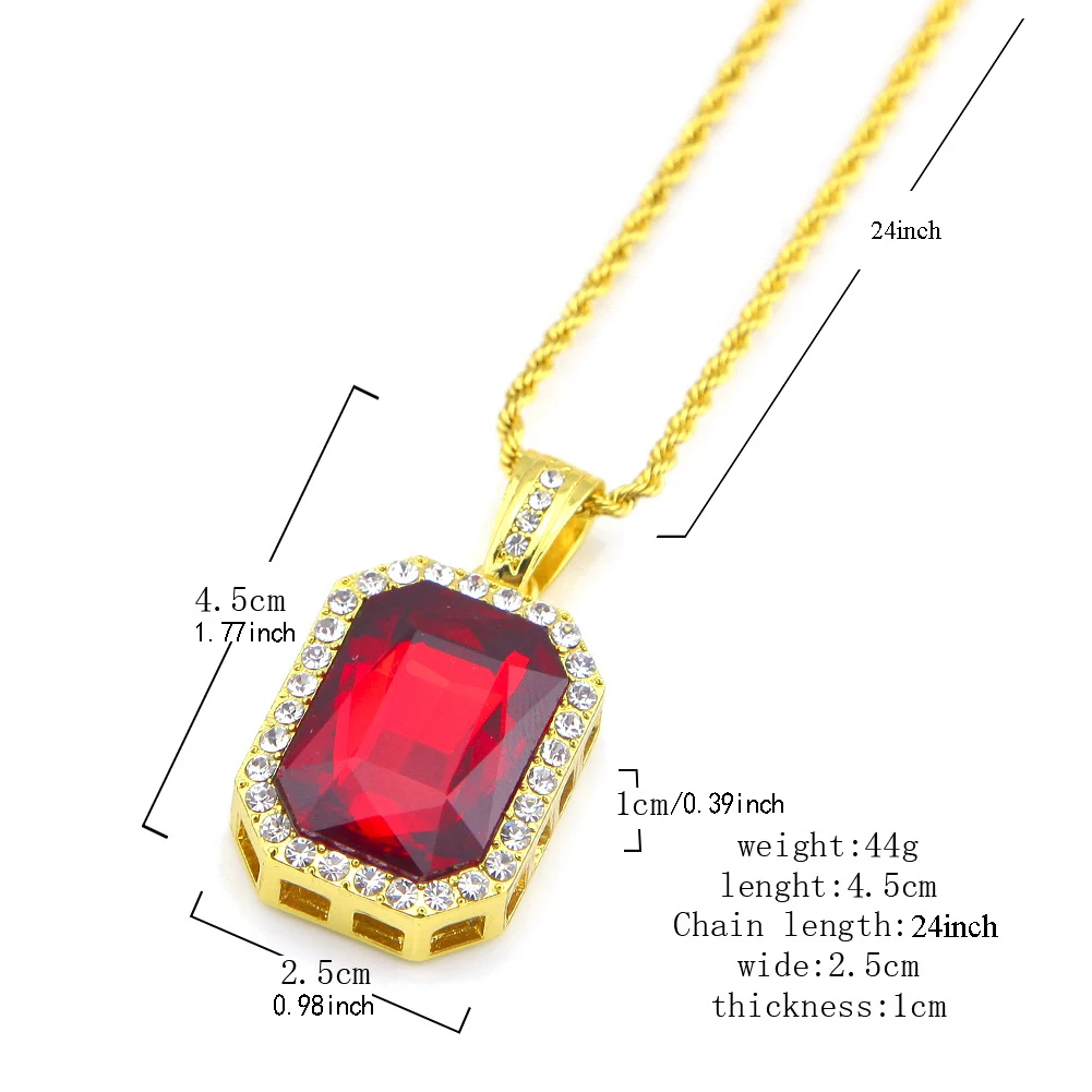 Luxury Artificial Ruby Pendant Necklace for Men Women Adaptable Fashion Hip Hop Necklace Party Accessories Anniversary Gift